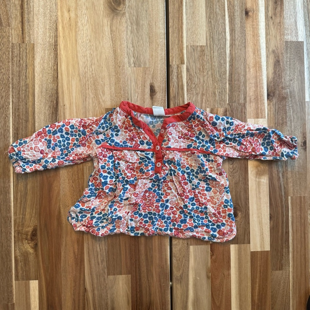 Tucker + Tate Baby‎ Girls Floral Henley Blouse Red Blue 6M Long Sleeve Top